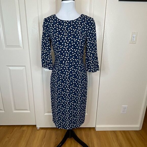 Boden Polka Dot 3/4 Flutter Sleeve Dress Navy Size 4 - Picture 13 of 13